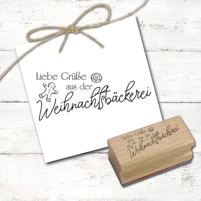 Stamp “Greetings from the Christmas Bakery” – Gingerbread Man Wooden Rubber Stamp, 98 x 41 mm
