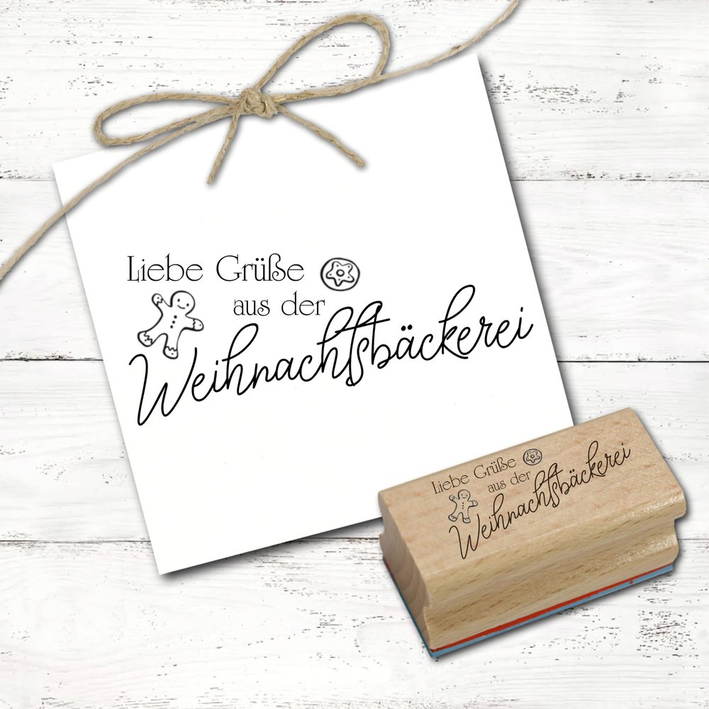 Stamp “Greetings from the Christmas Bakery” – Gingerbread Man Wooden Rubber Stamp, 98 x 41 mm