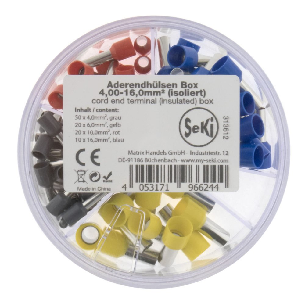 SeKi Insulated Wire Ferrule Assortment, 100-Piece, 4.0–16.0 mm, DIN Color Code