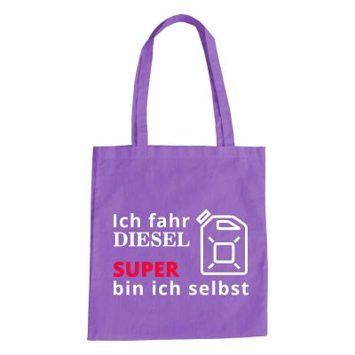 I Drive Diesel, Super, I Am Myself Cotton Tote Bag – Climate CO2 Gasoline Fuel Purple