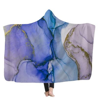 YUNHOME Hooded Blanket, Rainbow Watercolor, Flowing Gold Series, 200 x 150 cm