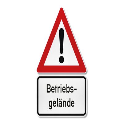 Hazard Warning Sign with Supplementary Signs, Compact Format (235 mm) | Exclamation Mark, Falling Roof Snow, Beware of Dog, Private Road | Traffic Sign No. 101