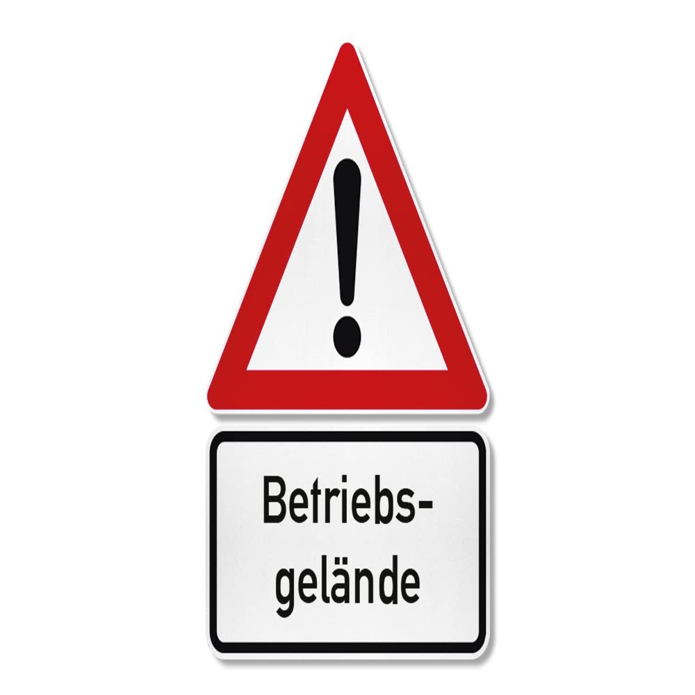 Hazard Warning Sign with Supplementary Signs, Compact Format (235 mm) | Exclamation Mark, Falling Roof Snow, Beware of Dog, Private Road | Traffic Sign No. 101