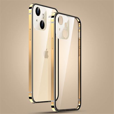 Yidai-Silu Transparent Case for iPhone 12, Screwless Stainless Steel + Silicone Protective Cover, 6.1", Gold
