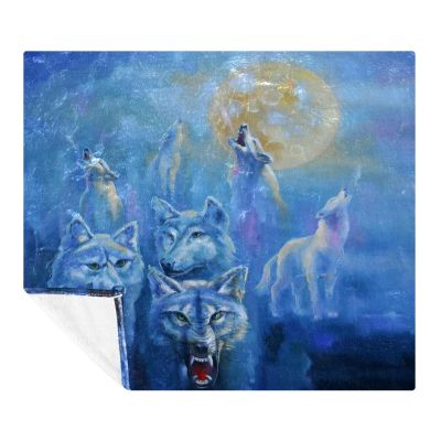 Wolves Toward the Moon Soft Fleece Throw Blanket, 150 x 130 cm