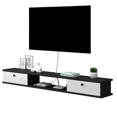 Wall-Mounted Floating TV Cabinet, Entertainment Center, Cable Box and Router Shelf, Black, 120 x 22 x 19 cm