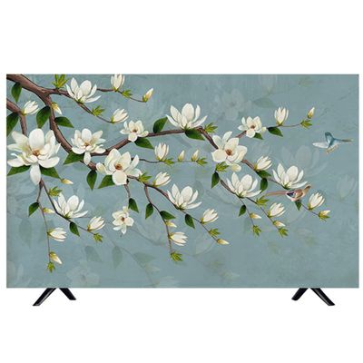 HJB 19–65 in Indoor TV Cover, Dustproof Linen-Cotton, Rustic Bird Tree Print, Size 37 in, Color 1