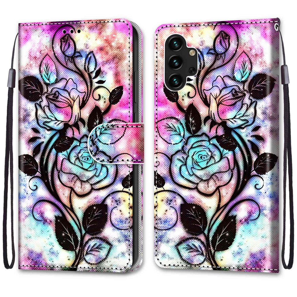 ShinyCase PU Leather Wallet Flip Case for Samsung Galaxy A13 4G, Rose Line Art