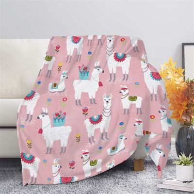HUGSIDEA Llama Blanket, Cozy Plush Throw with Cartoon Alpaca Flowers, Baby Pink