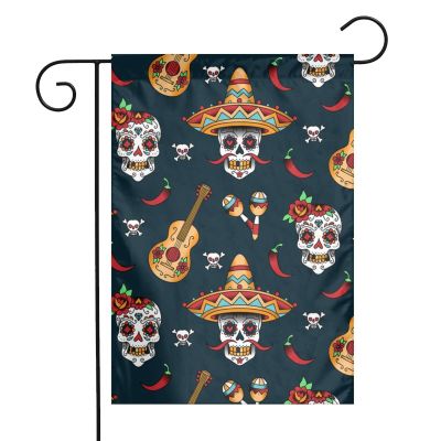 VRKAJZEW Mexican Skull Garden Flags, Winter Christmas Garden Flags, Holiday Outdoor Decor, Small Yard Flags, 12 x 18 Inches