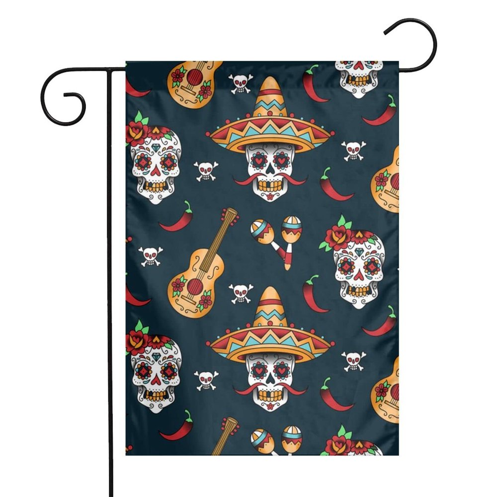 VRKAJZEW Mexican Skull Garden Flags, Winter Christmas Garden Flags, Holiday Outdoor Decor, Small Yard Flags, 12 x 18 Inches