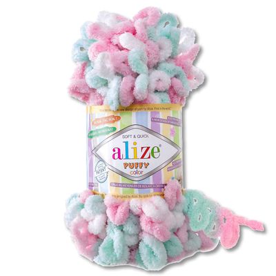 Alize Puffy Color Premium Yarn, 100 g, 26 Color Combinations, Chenille, No-Needle Knitting and Crochet (6052)