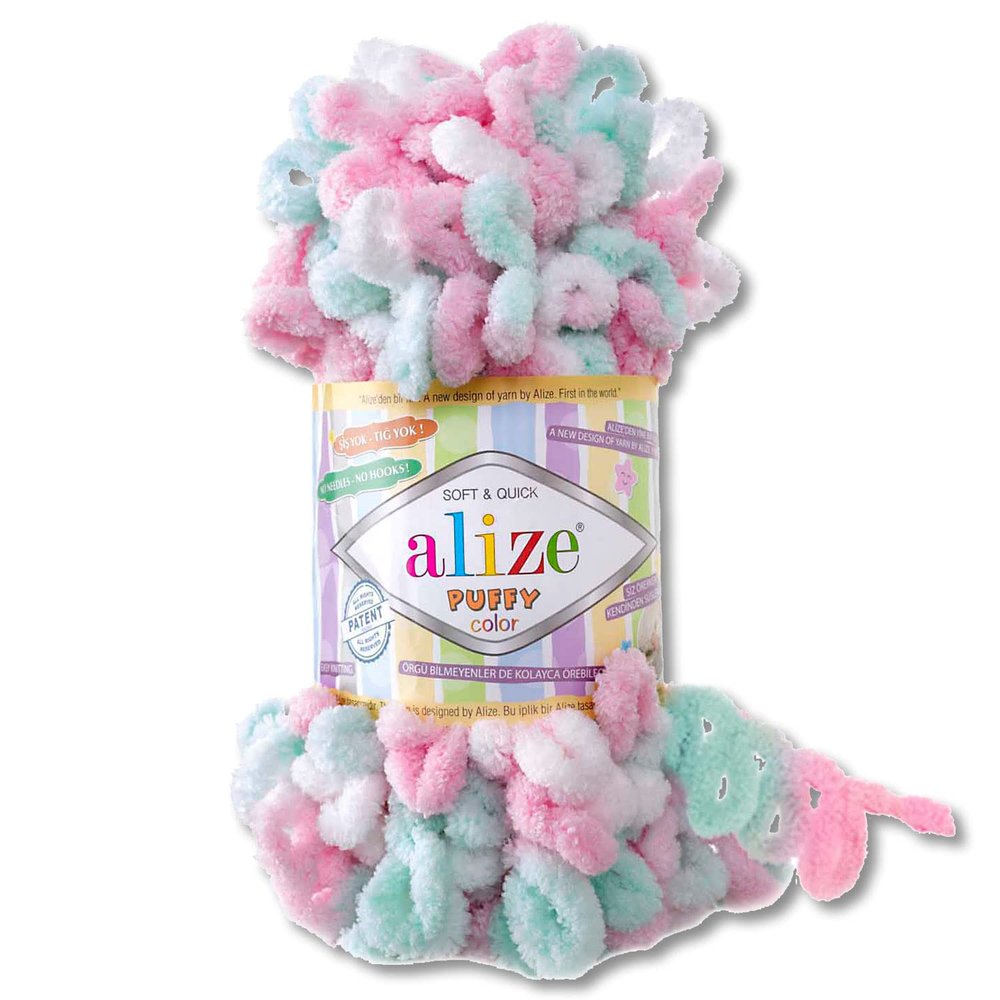 Alize Puffy Color Premium Yarn, 100 g, 26 Color Combinations, Chenille, No-Needle Knitting and Crochet (6052)