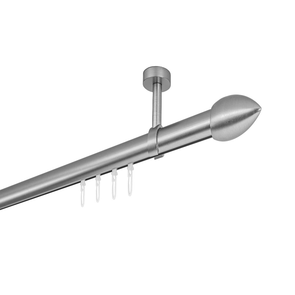ondeco Made-to-Measure Curtain Rod, 20 mm Internal Track, Patrone Single Track, Ceiling Mount, 4 cm, Stainless Steel Look, 300 cm