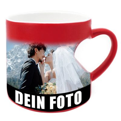 MEGAUK Heart Magic Mug with Custom Photo and Text - Color-Changing Personalized Coffee Cup