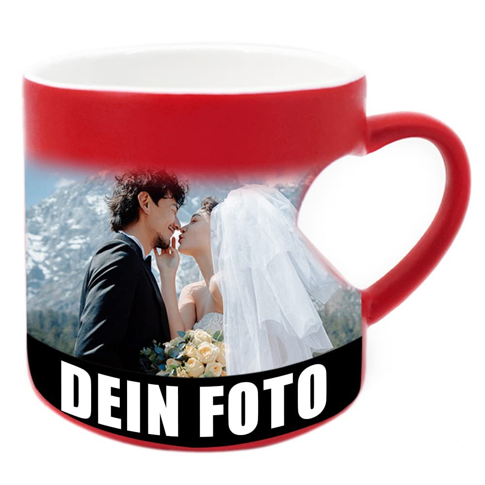 MEGAUK Heart Magic Mug with Custom Photo and Text - Color-Changing Personalized Coffee Cup