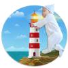 Round Lighthouse Coastal Rug, Non-Slip, 1 m Diameter view 1