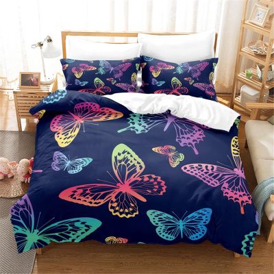 ENEN 2/3-Piece 3D Butterfly Microfiber Duvet Cover Set with Zipper, Colorful Gradient