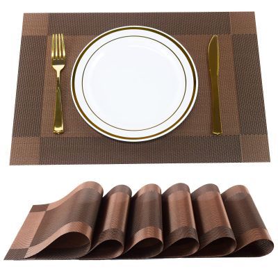 FGSAEOR Woven Vinyl Placemats, Brown, 6 Pieces