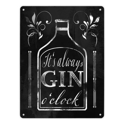 It's Always Gin O'Clock XL Metal Sign, 21 x 28 cm, Black