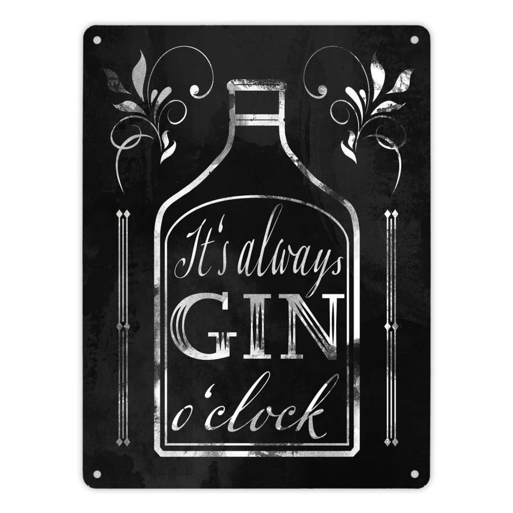 It's Always Gin O'Clock XL Metal Sign, 21 x 28 cm, Black