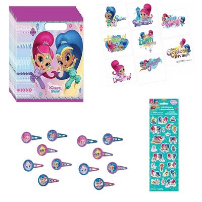 Shimmer and Shine Party Favor Set with 8 Gift Bags, 12 Hair Clips, 8 Tattoos, and 24 Puffy Stickers