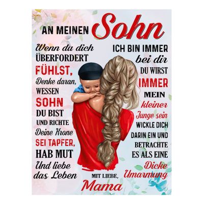 Personalized Cuddle Blanket for Son from Mom, Soft Flannel Throw, 150 x 220 cm