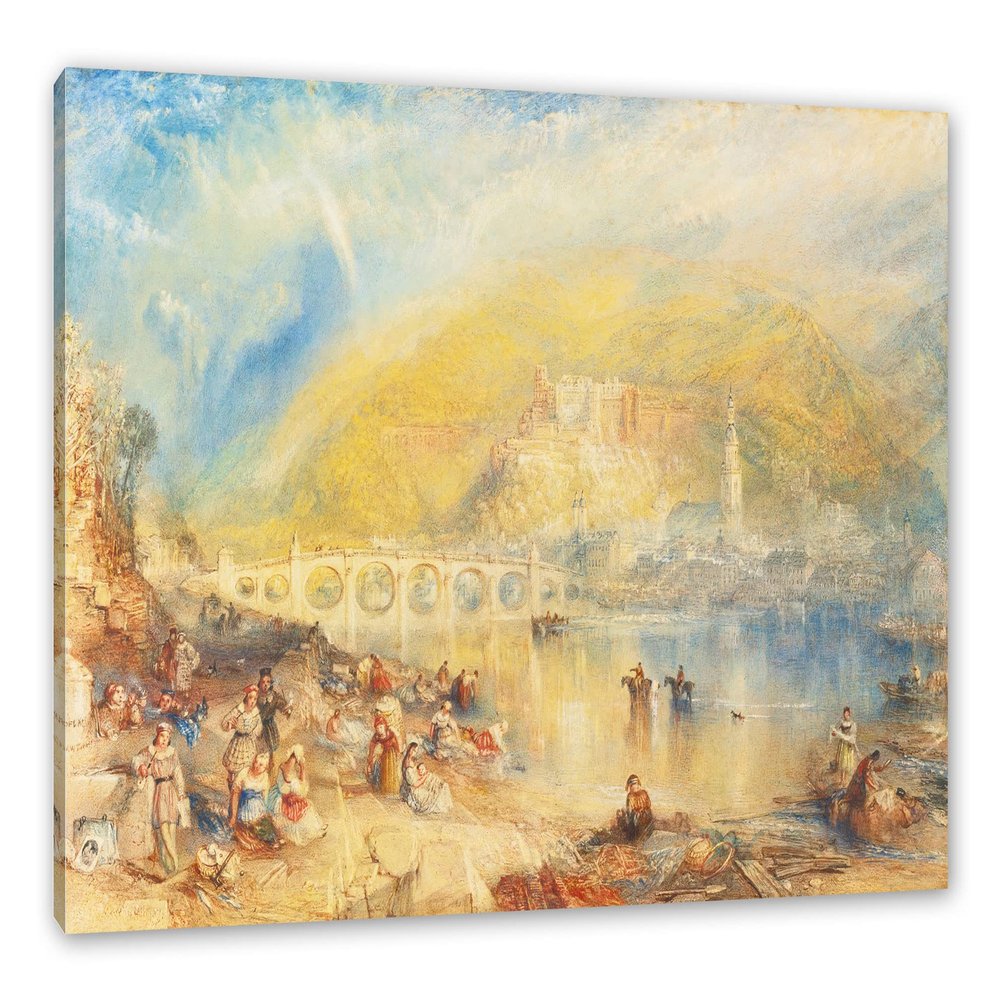 Pixxprint William Turner – HEIDELBERG WITH A RAINBOW, 100 x 70 cm, Stretched Canvas Wall Art, Wall Decor, Art Print, Not a Poster
