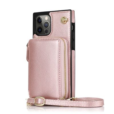 Oynyiqi Solid-Color Zipper Wallet Phone Case for iPhone 6/7/8/SE 2020/6 Plus/7 Plus/8 Plus/X/XR/XS Max/11/12/13 Pro Max, Card Holder and Wallet, Rose Gold, for iPhone 7 Plus