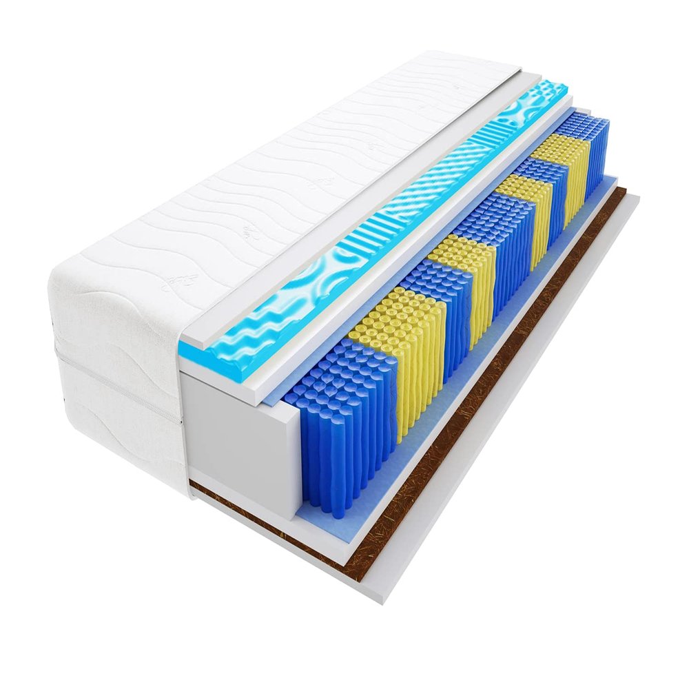 Godre 155 x 200 cm Double Mattress, H3/H4 Multi-Pocket Spring, 20 cm, Coconut Fiber, Profiled Visco Memory Foam and HR Foam