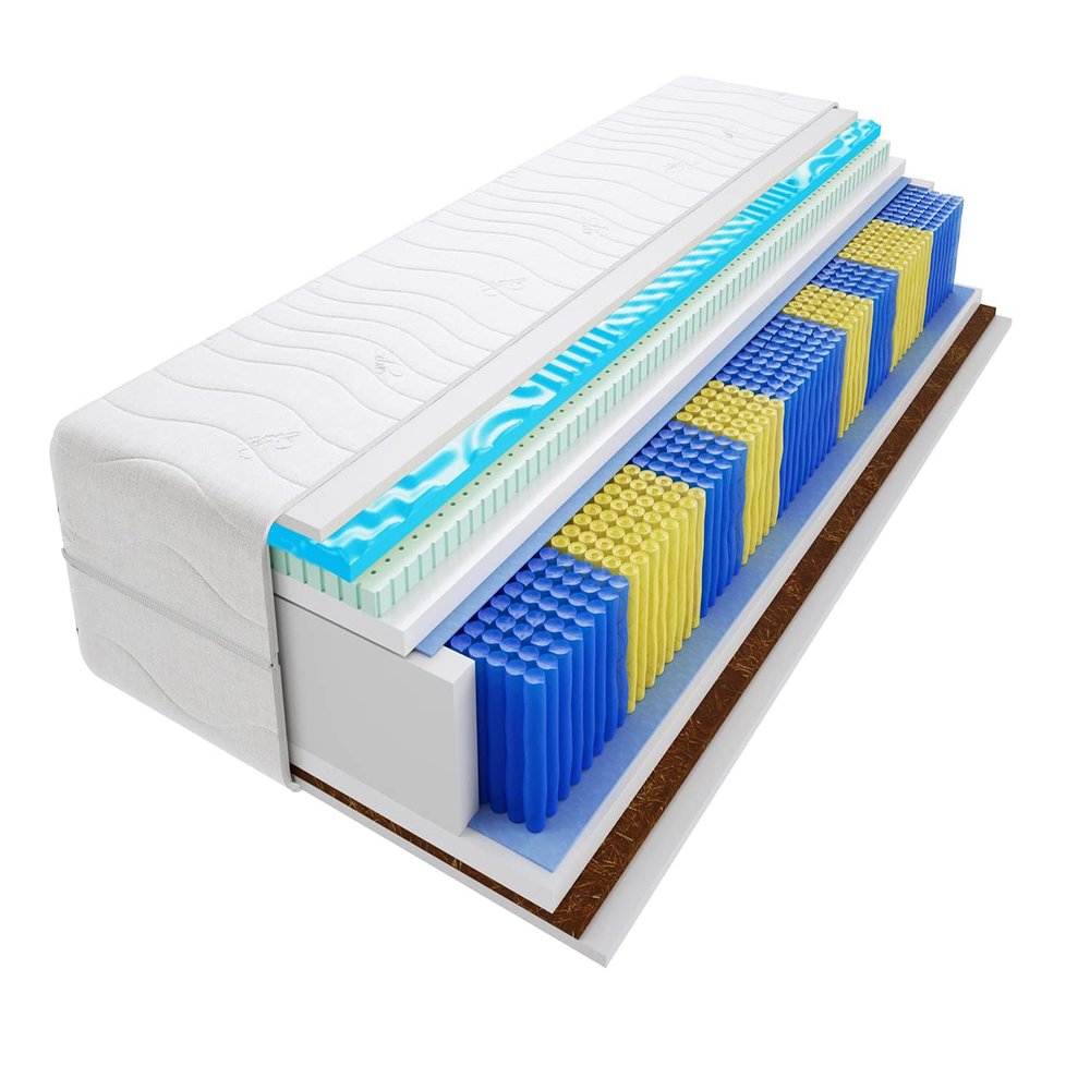 Godre 190 x 220 cm Double Mattress, H3/H4 22 cm Pocket Spring Mattress with Latex, Coconut Fiber and Profiled Visco Memory Foam