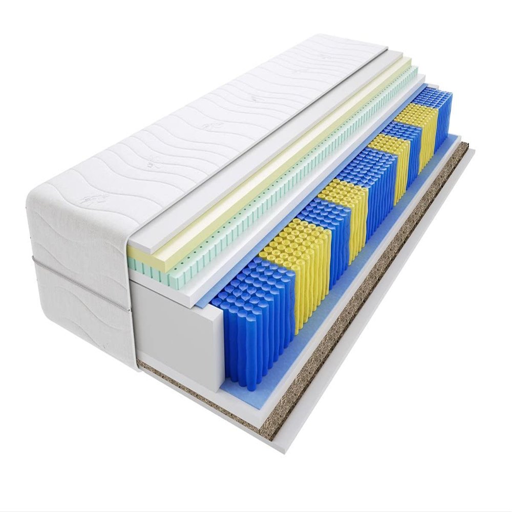 Godre Lima Gras 9-Zone Pocket Spring Mattress, Double-Sided H3/H4 Firmness, 22 cm High, Hypoallergenic HR Latex, Visco Memory Foam and Sea Grass, Quilted Cover, 95 x 200 cm