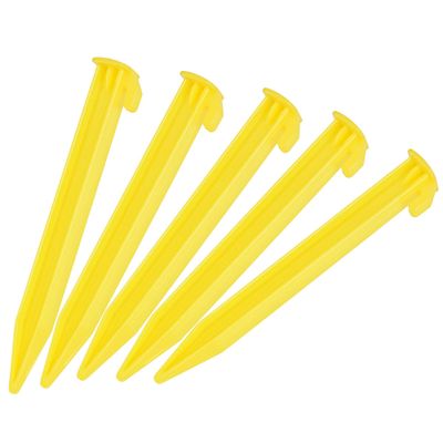 Sourcing Map 5-Pack Plastic Tent Stakes, 14.5 cm, with Hooks, Yellow