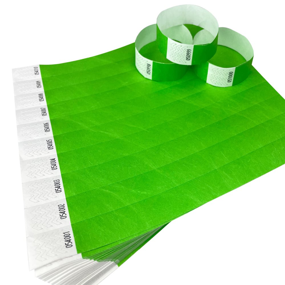 200 Neon Green Tyvek Identification Wristbands for Events, Security, Parties and Festivals