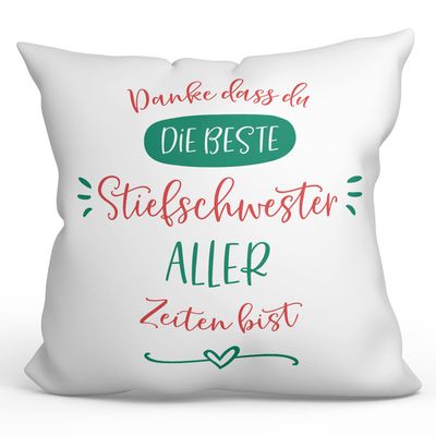 Mugffins Filled Pillow with Saying for Stepsister, German, “Danke Beste Familie,” 40 x 40 cm, Original Funny Gift