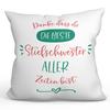 Mugffins Filled Pillow with Saying for Stepsister, German, “Danke Beste Familie,” 40 x 40 cm, Original Funny Gift view 1
