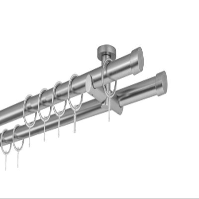 ondeco Made-to-Measure Cap 2-Track Curtain Rod, 20 mm, Ceiling Mount, 5.5 cm, Stainless Steel Look, 260 cm