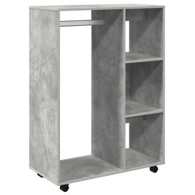 Susany Wardrobe with Open Compartment, 3 Side Shelves and Casters, Concrete Gray, 80 x 40 x 110 cm