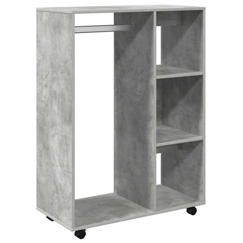 Susany Wardrobe with Open Compartment, 3 Side Shelves and Casters, Concrete Gray, 80 x 40 x 110 cm