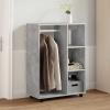 Susany Wardrobe with Open Compartment, 3 Side Shelves and Casters, Concrete Gray, 80 x 40 x 110 cm view 2