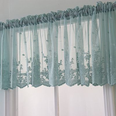 A.Monamour Blue Embroidered Lace Voile Café Curtain, 24 x 54 in