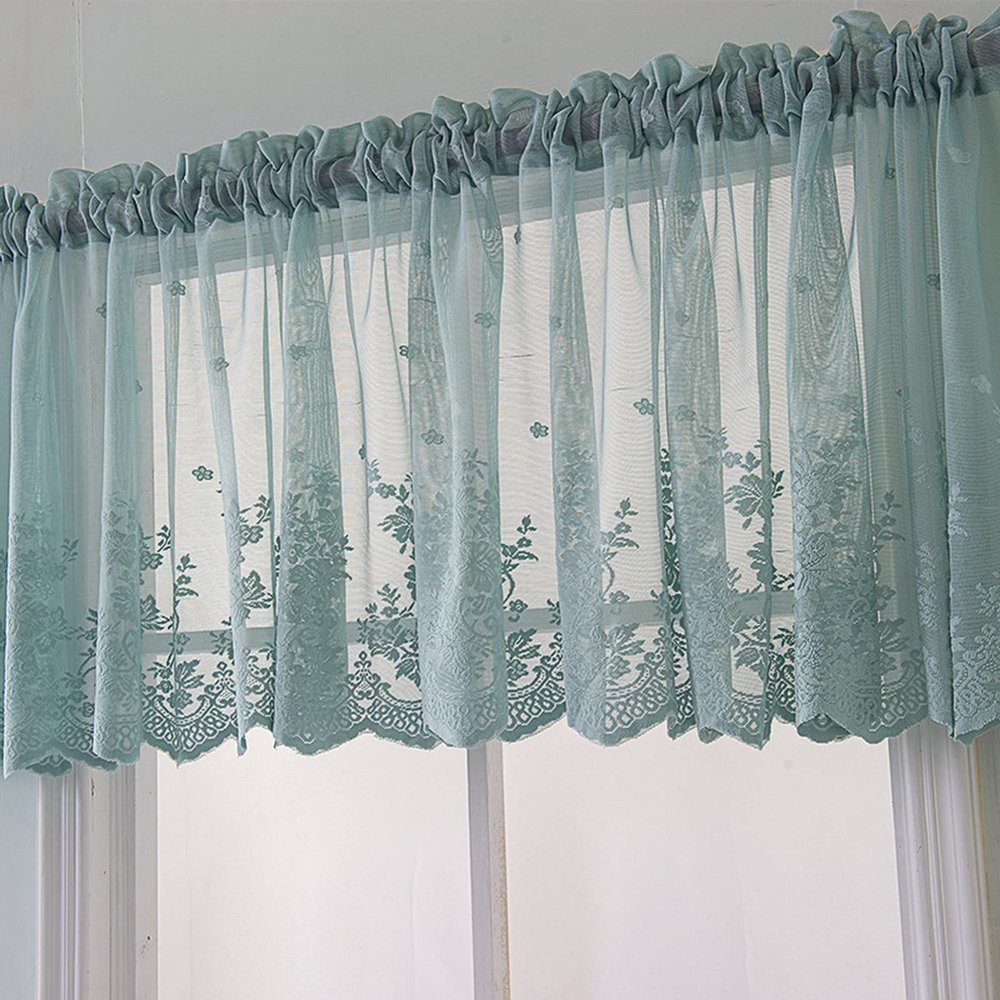 A.Monamour Blue Embroidered Lace Voile Café Curtain, 24 x 54 in