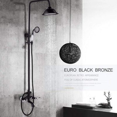 Antique Black Brass Shower Faucet Set with Porcelain Deco