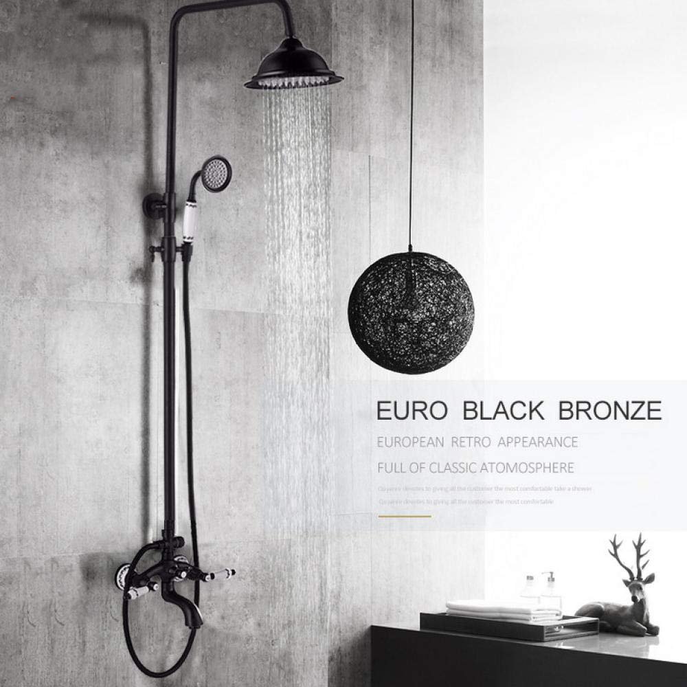 Antique Black Brass Shower Faucet Set with Porcelain Deco