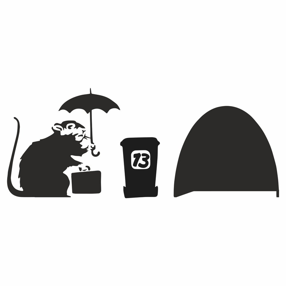 Banksy Rat Wall Decal Set – 3 Designs, 19 x 7 cm, Self-Adhesive Wall Stickers for Baseboards, Walls & Furniture