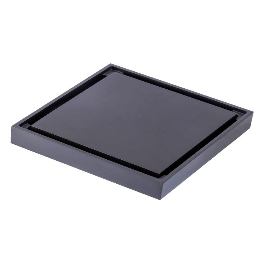 VVW&LIU Copper and Brass Square Bathroom Shower Floor Drain with Tile Insert, Invisible Water Filter, Black