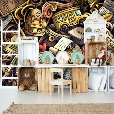 Muralo Self-Adhesive Retro Wallpaper, School Accessories, 3D Décor - 208 x 146 cm