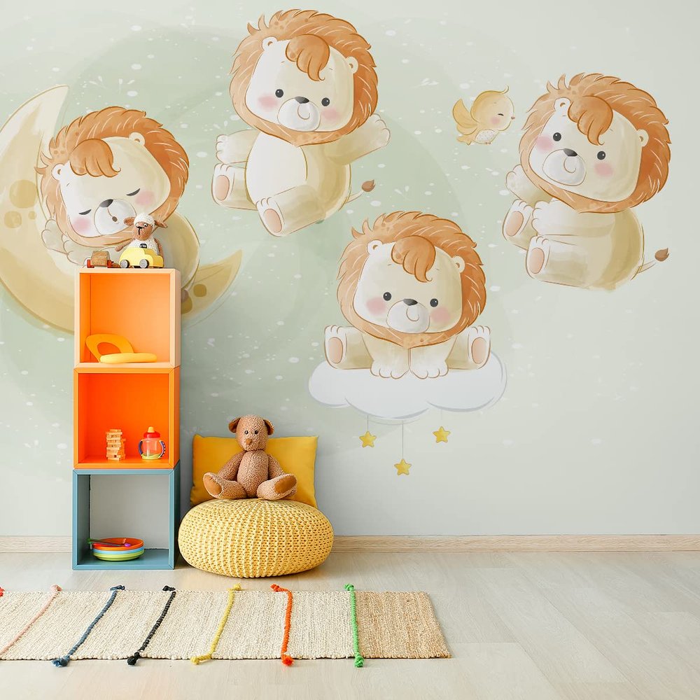 Muralo Self-Adhesive Watercolor Photo Wallpaper, Lions, Safari Animals - 450 x 300 cm