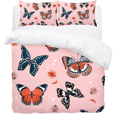 3-Piece Butterfly Pink Duvet Cover Set for Double, King-Size or Single Beds