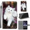 LeviDo Compatible with Huawei P8 Lite 2017 Case, White Cat Pattern, Magnetic Flip Wallet Cover view 1